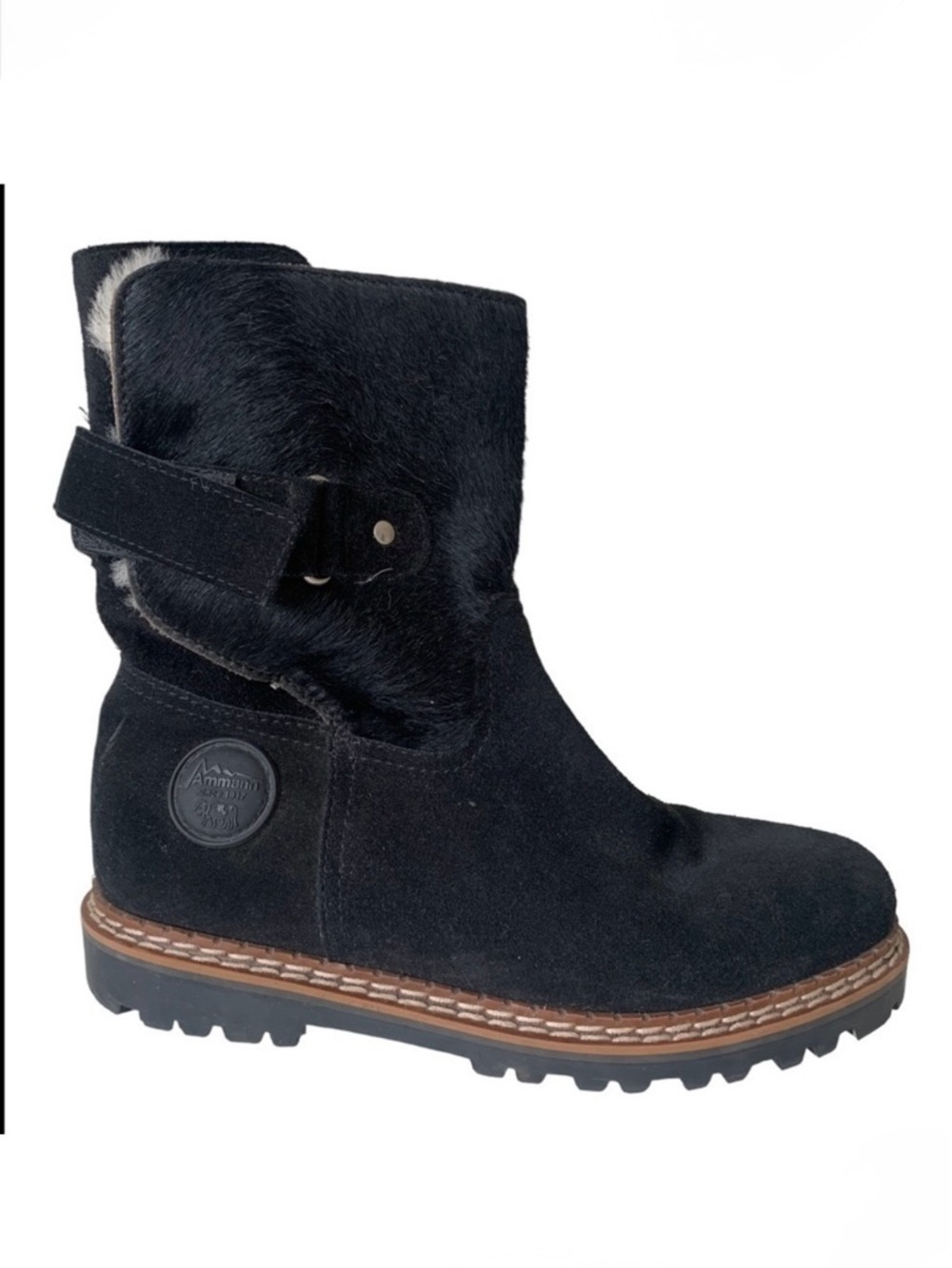 AMMANN Zinal Shearling-Lined Suede Cowhide Black Boots Women's Size 37